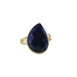 Lapis/ Lazurite  Semi Precious Stone Set In Gold Plated Sterling Silver Adjustable Ring, Size 5-9