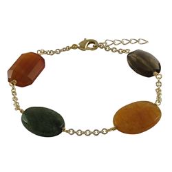 Olive Jade & Smokey Semi Precious Faceted Chunky Stones On Gold Plated Brass Chain Bracelet, 7.5&Quo