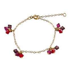Red Multi Crystal Beads Dangling On Gold Filled Chain Bracelet, 5" 1"