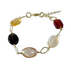 Smokey Combination Of  Semi Precious Stones On Gold Tone Brass Bracelet- 6.5" 1"