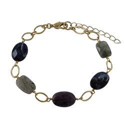 Sodalite (Blue) Combination Of Semi Precious Stones On Gold Tone Brass Bracelet- 6.5