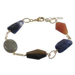 Sodalite(Blue) Combination Semi Precious Stones, Brass Link Chain,  Bracelet, 7.5 1"