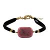 Image 1 : Rhodonite (Pink) Semi Precious Stone On Black Suede Chain Bracelet, 7" 1"