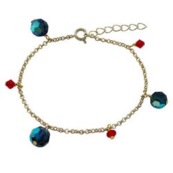 8Mm Montana AB Preciosa Beads And 4Mm Red Swarovski Beads On Gold Plated Brass Chain Bracelet, 5" 1"