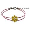 Image 1 : Yellow Enamel Flower On Two Row Pink Cord, Rhodium Plated Bracelet, 6" 1"