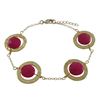 Image 1 : Fuschia 10Mm Round Semi Precious Stones In 18Mm Open Rings, Gold Plated Brass Bracelet, 7" 1"