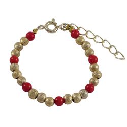 Gold Filled 4Mm Laser Balls And 4Mm Red Balls Bracelet, 4" 1"