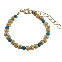 Gold Filled 4Mm Laser Balls And 3Mm Turquoise Balls Bracelet, 5" 1"