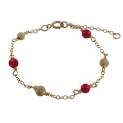 Red 4Mm Balls And Gold Filled 4Mm Laser Balls On Gold Filled Chain Bracelet, 4" 1"