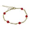 Image 1 : Gold Tone Brass Chain With Red 4Mm Balls Bracelet -5" 1"