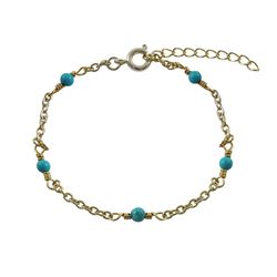 Gold Plated Brass Chain With Turquoise 3Mm Balls Bracelet -5" 1"