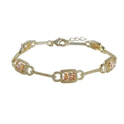 Champagne CZ Surrounded With White CZ, Gold Plated Brass Bracelet- 7.25"