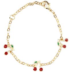 Enamel Cherry Gold Tone Brass Bracelet