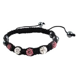 Pink & White 6Mm Shamballa Ball Black Cord Bracelet  Adjustable