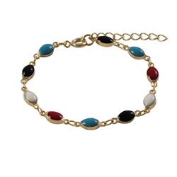 Multi Color Enamel, Gold Plated Brass Bracelet, 5" 1"