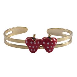 Red & White Enamel Double Strawberry, Gold Tone Brass Bangle