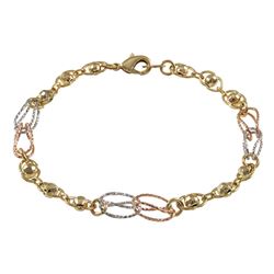 Tri Color Brass Disco Ball Link Chain Bracelet, 7.5"