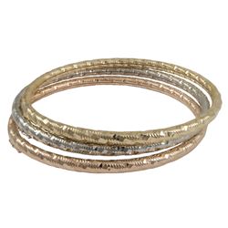 Tri Colored 3 Piece Brass Bangle Set With Hammered Design