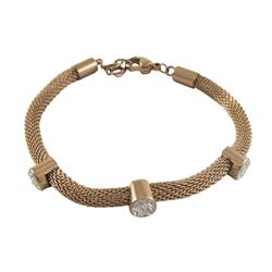 Rose Gold Plated Mesh Bracelet With 3 Round Circles Of Crystals