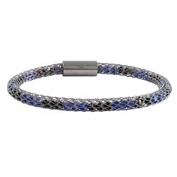 Black & Sapphire Crystal, In Rhodium Over Stainless Steel Mesh Bracelet, 7