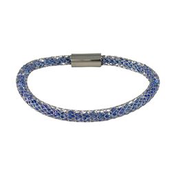 Sapphire Crystal, In Rhodium Over Stainless Steel Mesh Bracelet, 7