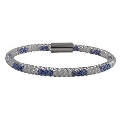 White & Sapphire Crystal, In Rhodium Over Stainless Steel Mesh Bracelet, 7