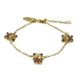 Hot Pink And Turquoise Enamel Teddy Bears-Gold Plated Brass Bracelet-4.5