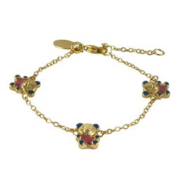 Hot Pink And Turquoise Enamel Teddy Bears-Gold Plated Brass Bracelet-4.5