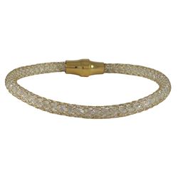 Gold Tone Stainless Steel Mesh Magnet Bracelet With Beads- 7.5