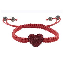 Hot Pink 11X13mm Crystal Heart On Hot Pink Macrame Cord With Rhodium 5Mm Charm Beads Shamballa  Brac