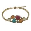 Image 1 : Multi Color Cat's Eye Stone With White Crystal, Heart Design, Gold Plated Brass Bangle Bracelet, 8