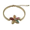 Image 1 : Multi Color Cat's Eye Stone 23Mm Flower, With White Crystal Center On Gold Plated Brass Bangle Brace