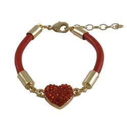 Burnt Orange Crystal 10X10mm Heart, Burnt Orange Cord, Gold Plated Brass Bracelet, 4.5&Quot; 1&Quot;