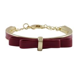 Burgundy Bow On Burgundy Enamel, Gold Plated Brass Bangle Bracelet, 4.5&Quot; 1&Quot;