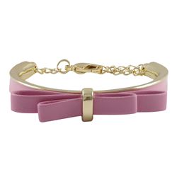 Light Pink Bow On Light Pink Enamel Gold Plated Brass Bangle Bracelet, 4.5&Quot; 1&Quot;