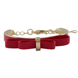 Red Bow On Red Enamel Gold Plated Brass Bangle Bracelet, 4.5&Quot; 1&Quot;