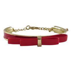 Red Bow On Red Enamel Gold Plated Brass Bangle Bracelet, 5.5" 2"