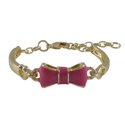 Hot Pink Enamel Bow, Gold Plated Brass Bangle Bracelet, 4&Quot; 1&Quot;