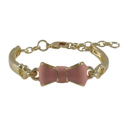 Light Pink Enamel Bow, Gold Plated Brass Bangle Bracelet, 4&Quot; 1&Quot;