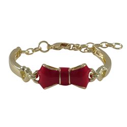 Red Enamel Bow, Gold Plated Brass Bangle Bracelet, 4&Quot; 1&Quot;