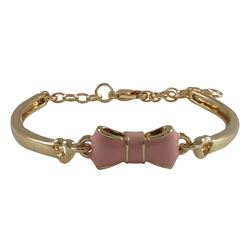 Light Pink Enamel Bow, Gold Plated Brass Bangle Bracelet, 5.5" 1"