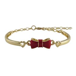 Red Enamel Bow, Gold Plated Brass Bangle Bracelet, 6" 2"