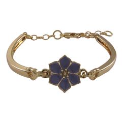 Lavender Enamel 12Mm Flower, Gold Plated Brass Bangle Bracelet, 5.5