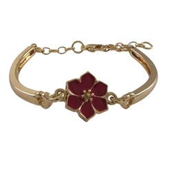 Red Enamel 12Mm Flower, Gold Plated Brass Bangle Bracelet, 5.5" 1"