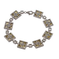 Sterling Silver-Cz Two Tone Bracelt