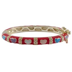 Red Enamel, Multi Color Hearts-Gold Plated Brass Bangle