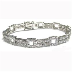 Rhodium Plated Sterling Silver Two Row Tennis With Open Squares CZ Bracelet, 6.5"