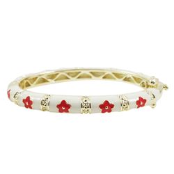 White Enamel, Red Flower- Gold Plated Brass Bangle