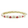 Image 1 : White Enamel, Red Flower- Gold Plated Brass Bangle