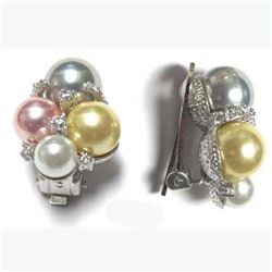 Sterling Silver-CZ Pearl Cluster Clip On